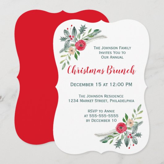 クリスマス・ブランチイベント　ウィンター・フローラル＆ホリー 招待状 (正面/裏面)