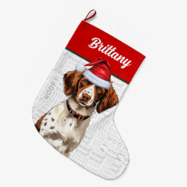 クリスマス・ブリタニー犬の名前Woof Background ラージクリスマスストッキング