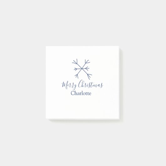 クリスマス ブルーの雪の結晶に名前を入れて ホリデーシーズン ポストイット (正面)