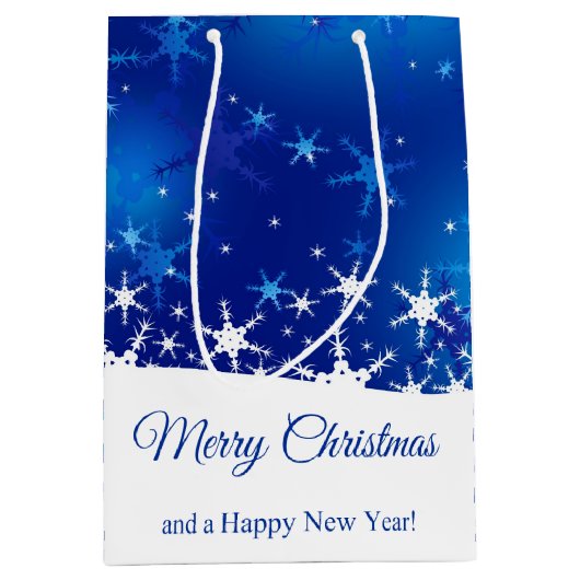 クリスマス·ブルー·ウィンター·スノーフレーク ミディアムペーパーバッグ (正面)