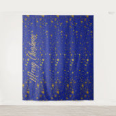 クリスマス ブルー ゴールド スターズ フォトブース 背景 タペストリー (正面)