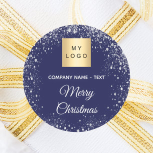 クリスマス ブルー シルバー ギター ビジネス ロゴ ラウンドシール