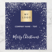 クリスマス ブルー シルバー グリッター ビジネス ロゴ ワインラベル (シングルラベル)