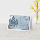 クリスマス ブルー ツリー エレガント ホリデー カード (黄色い花)