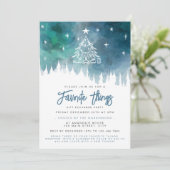 クリスマス ブルー 水彩 お気に入りのもの パーティー 招待状 (スタンド正面)