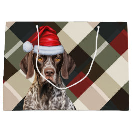 クリスマス・プラッド柄 スムースコート・ポインター 愛犬家グッズ ラージペーパーバッグ