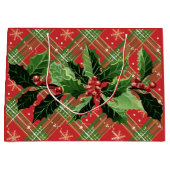 クリスマス プラッド 赤 リース付き ラージペーパーバッグ (正面)