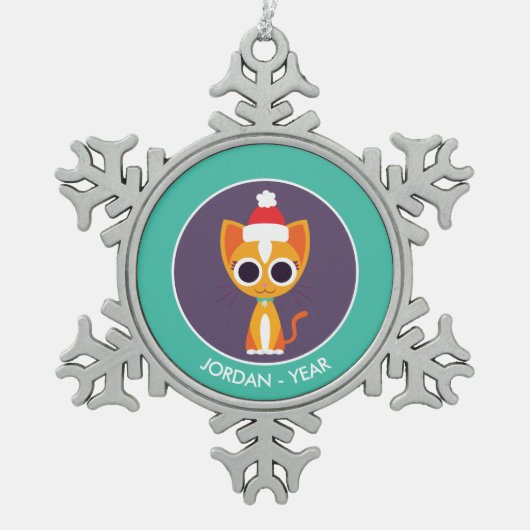 『クリスマス·プリル·ザ·キャット』 スノーフレークピューターオーナメント (正面)