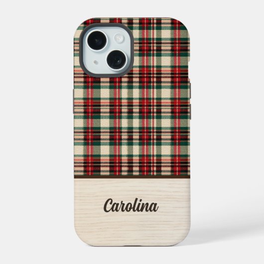 クリスマス・プレイド柄スマホケース|名前入り iPhone 15ケース (裏面)