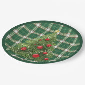 クリスマス・プレイド・グリーン、ホワイト、レッド、金ゴールド ペーパープレート (アングル)