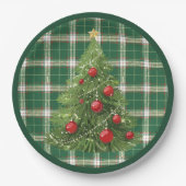 クリスマス・プレイド・グリーン、ホワイト、レッド、金ゴールド ペーパープレート (正面)