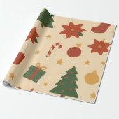 クリスマス+プレゼント+ツリーのあったかパターン ラッピングペーパー (アンロールド)
