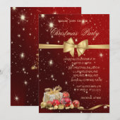 クリスマス+プレゼント+ボウ+パーティー+レッド 招待状 (正面/裏面)
