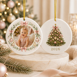 クリスマス ベビーガール コケット リボン 写真 セラミックオーナメント