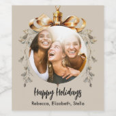 クリスマス ベージュ ゴールド 宝玉 フレンズ フォト パーティー ワインラベル (シングルラベル)