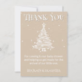 クリスマス ベージュ ニュートラル ベビーシャワー 感謝カード 招待状 (正面)