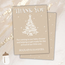 クリスマス ベージュ ニュートラル ベビーシャワー 感謝カード