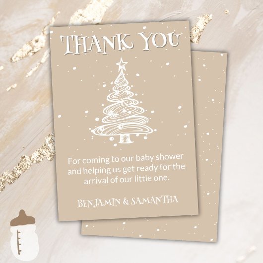 クリスマス ベージュ ニュートラル ベビーシャワー 感謝カード 招待状