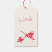 クリスマス ペッパーミント プリント ボウで結ばれた ホリデー ギフトタグ (正面)