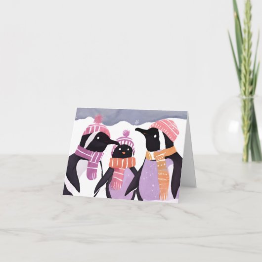 クリスマス・ペンギンの友人 | 冬の水彩 シーズンカード (正面)