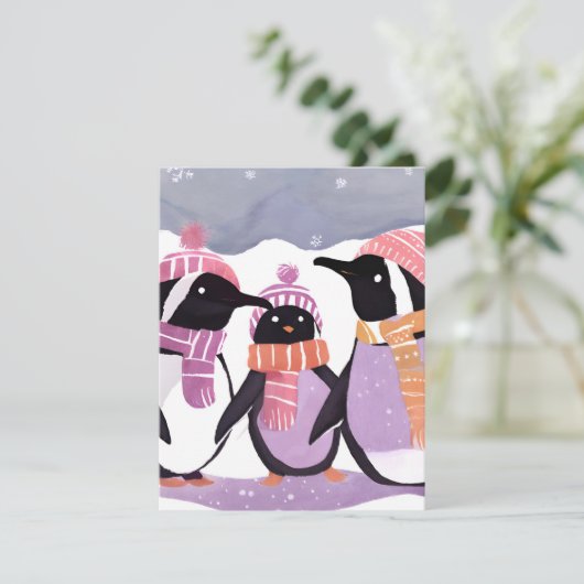 クリスマス・ペンギンの友人 | 冬の水彩 シーズンカード (スタンド正面)