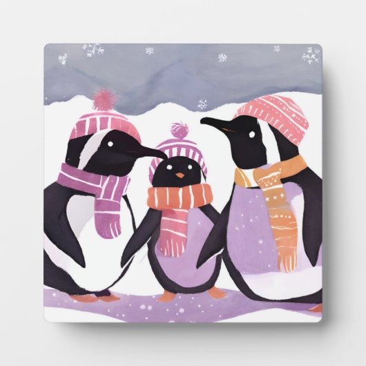 クリスマス・ペンギンの友人 | 冬の水彩 フォトプラーク (正面)