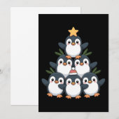 クリスマス ペンギン ツリー 星 サンタ 帽子 スノーフレーク 招待状 (正面/裏面)