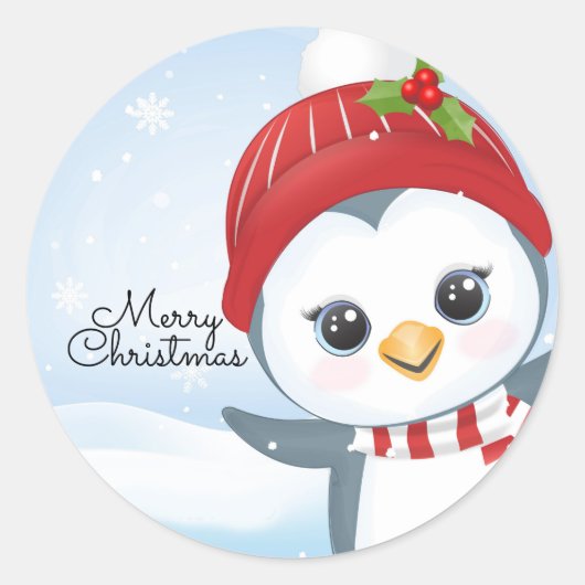 クリスマス ペンギン ラウンドシール (正面)