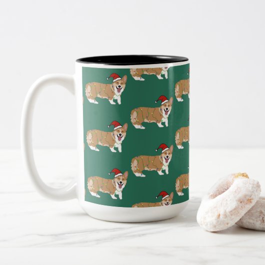 クリスマス・ペンブロークウェルシュコーギー ツートーンマグカップ (ドーナツ)