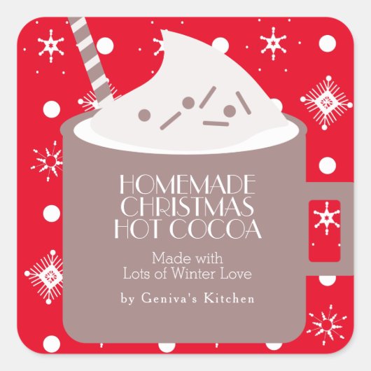 クリスマス ホットココア 手作り レシピ ギフト 贈り物 赤 スクエアシール (正面)