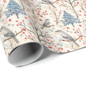 クリスマス・ホリデーの鳥と木のパターン ラッピングペーパー (ロールコーナー)