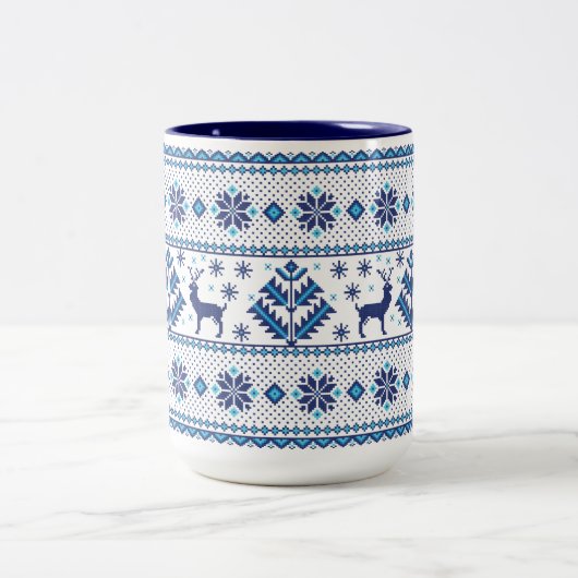 クリスマス-ホリデーディアセーターパターン ツートーンマグカップ (中央)