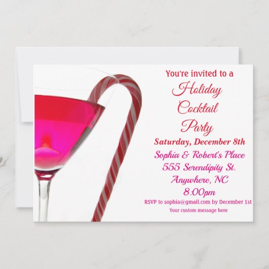 クリスマス |ホリデーパーティーエレガントレッドキャンディーケーン 招待状 (正面)