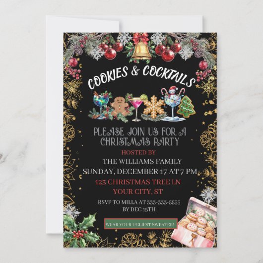 クリスマス・ホリデーパーティー（カクテル＆クッキー） シーズンカード (正面)