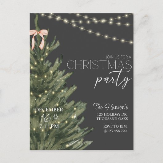 クリスマス、ホリデー招待状、ホリデーパーティー、 ポストカード (正面)