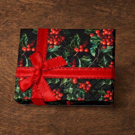 クリスマス/ホリデー鮮やかレッドベリー&離れズ ラッピングペーパー
