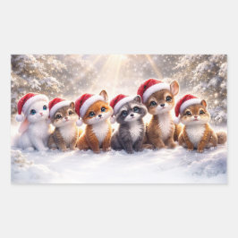 クリスマス ホリデー かわいい 動物 サンタ 帽子 長方形シール