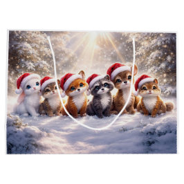 クリスマス ホリデー かわいい 森の動物たち ラージペーパーバッグ