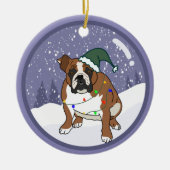 クリスマス・ホリデー・イングリッシュ・ブルドッグ セラミックオーナメント (正面)
