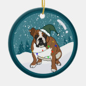 クリスマス・ホリデー・イングリッシュ・ブルドッグ セラミックオーナメント (正面)