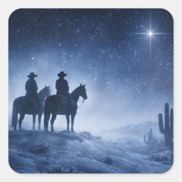 クリスマス+ホリデー+カウボーイ+馬+北極星 スクエアシール