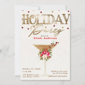 クリスマス ホリデー カクテル パーティー ゴールド レッド ホリデー 招待状 (正面)