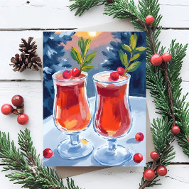 クリスマス ホリデー カクテル 水彩 ポストカード