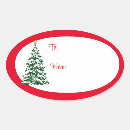 クリスマス+ホリデー+ギフト+タグ+ステッカー-ツリー 楕円形シール (正面)