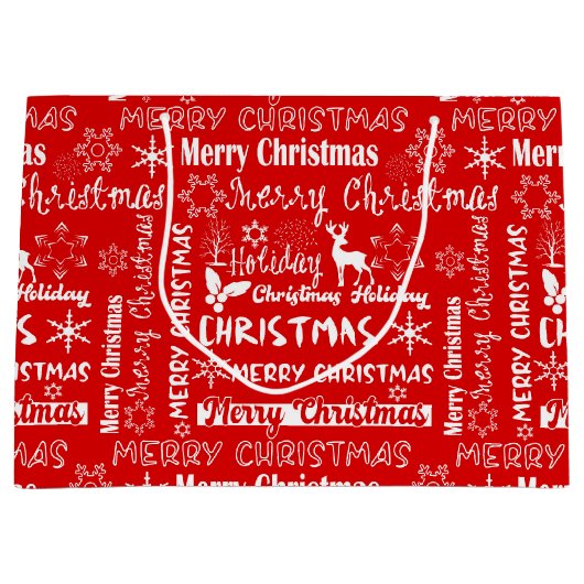 クリスマス・ホリデー、クリスマス・パターン、冬 ラージペーパーバッグ (正面)