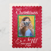 クリスマス ホリデー グリッター フォト クリスマス カード (正面/裏面)