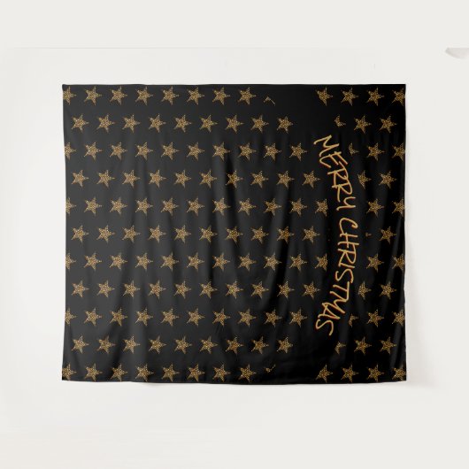 クリスマス | ホリデー | ゴールド スター | ブラック バックドロップ タペストリー (正面(横))