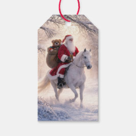 クリスマス ホリデー サンタと馬 かわいい ギフトタグ