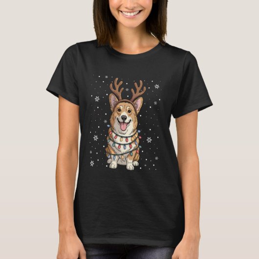 クリスマス ホリデー サンタ ウェルシュコーギー 犬 クリスマス休暇 Tシャツ (正面)