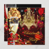 クリスマス ホリデー シャンパンパーティー 赤 ゴールド ボール 招待状 (正面/裏面)